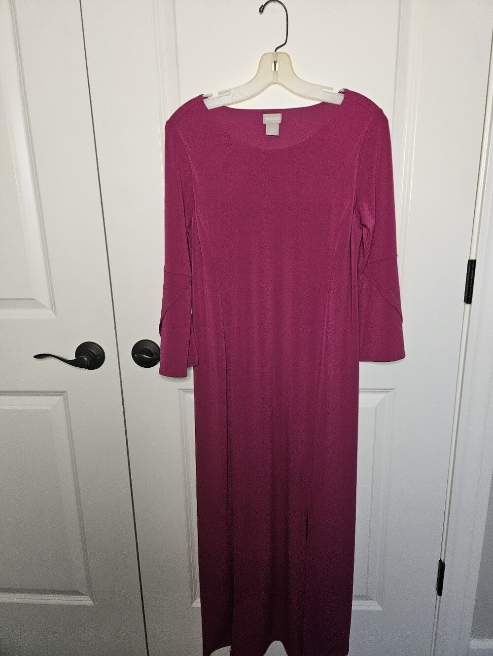 Chico's Women's Pink Solid Knit Round Neck Long Sleeve Pullover Maxi 00